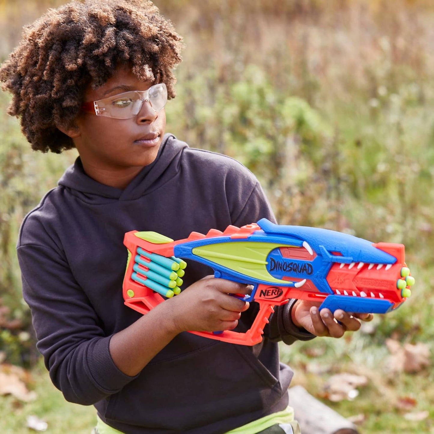 Hasbro Nerf Dinosquad Terrodak, 4 Dart Blasting Foam Ball Launcher, Dart Storage, 12 Nerf Elite Darts, Dinosaur Design, Toy Foam Nerf Blaster for Kids Outdoor Games,Multicolor
