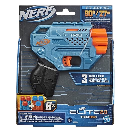 Nerf Elite 2.0 Trio Sd-3 Blaster, 6 Darts, 3-Barrel Blasting, Tactical Rail for Customizing Capability, Multicolour
