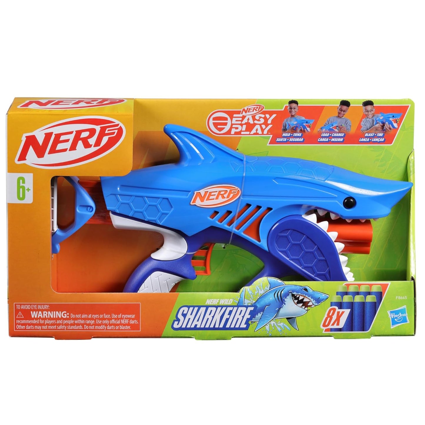 Nerf Junior Wild Sharkfire Toy Gun, Easy Play Dart Blaster, 8 Elite Darts, Blaster Shark Toys for 6 Year Old Boys & Girls, Outdoor Toys