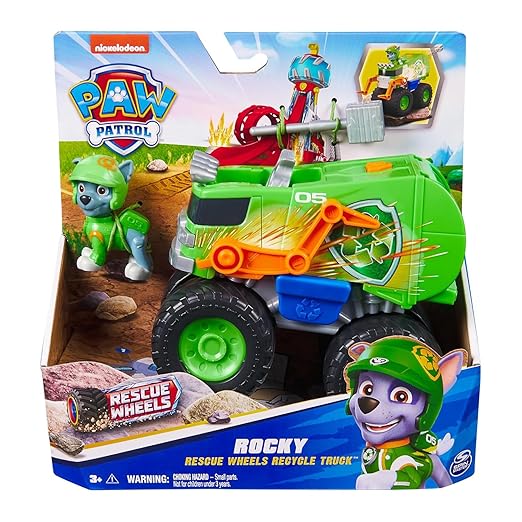 Paw Patrol Rocky Rescue Wheels - Collectable Action Car Figure - 1 Projectiles - Children's Toy for 3 Years and Above
