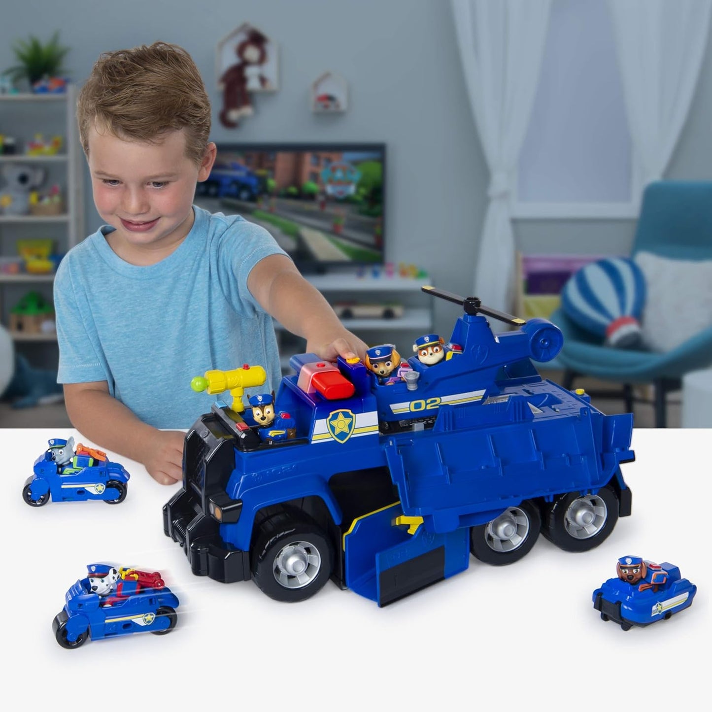 Paw Patrol Chase’s 5-in-1 Ultimate Police Cruiser - Car with Lights and Sounds, 2 Motorcycle, a Helicopter and a Boat for Kids Aged 3 and up