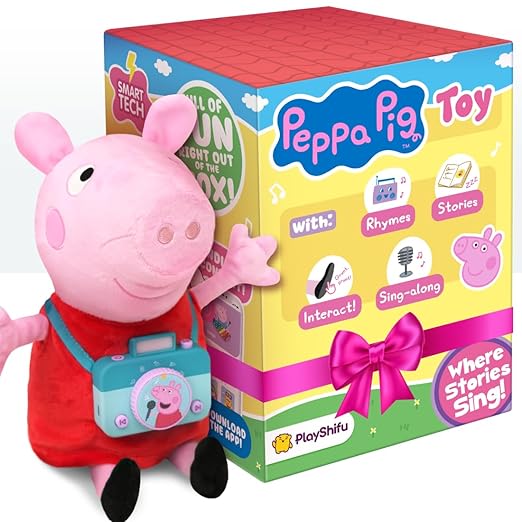 PlayShifu Peppa Pig Toy | Singing & Talking Plush | Interactive Soft Toy for Kids 3+ | Bluetooth Play with Rhymes, Stories & Pretend Play | Birthday Gift for Girls & Boys