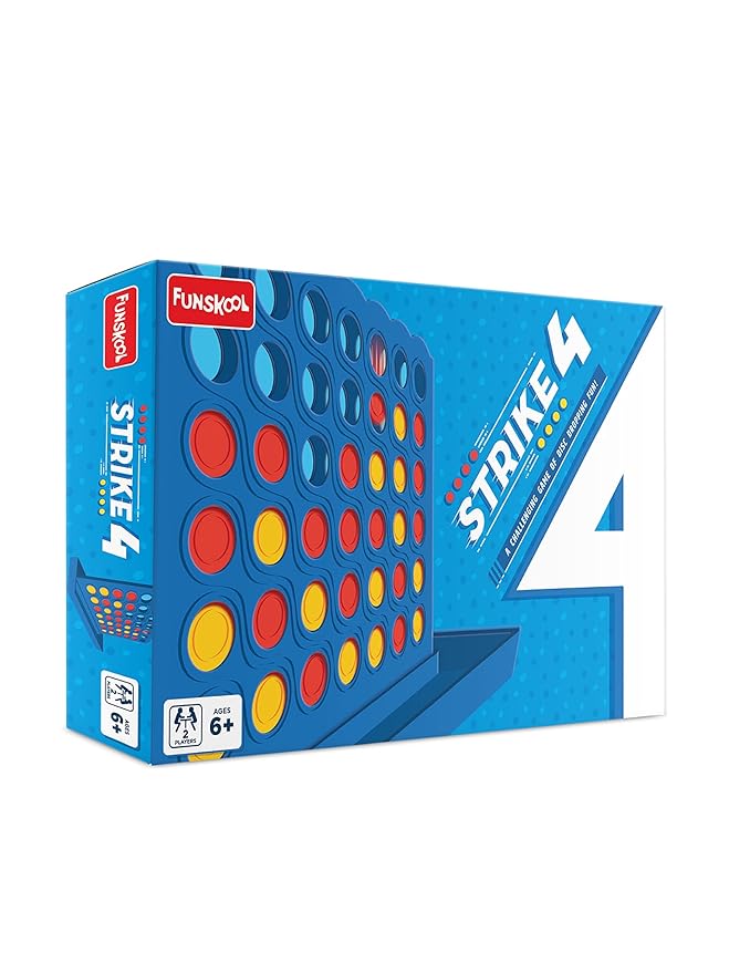 Funskool Strike 4, Classic Disc Dropping Game, Strategy Game, Board Game for Kids, Adults, Families, Educational, 2 Players, Family Fun, Activity Toy for Childrens, Gift Set for Kid, Ages 6+ Years