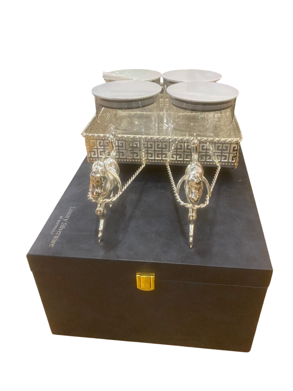 Whitegold Silverware Royal Silver Chariot Glass Jar Set Of 4 .