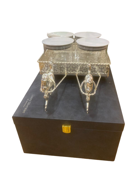 Whitegold Silverware Royal Silver Chariot Glass Jar Set Of 4 .