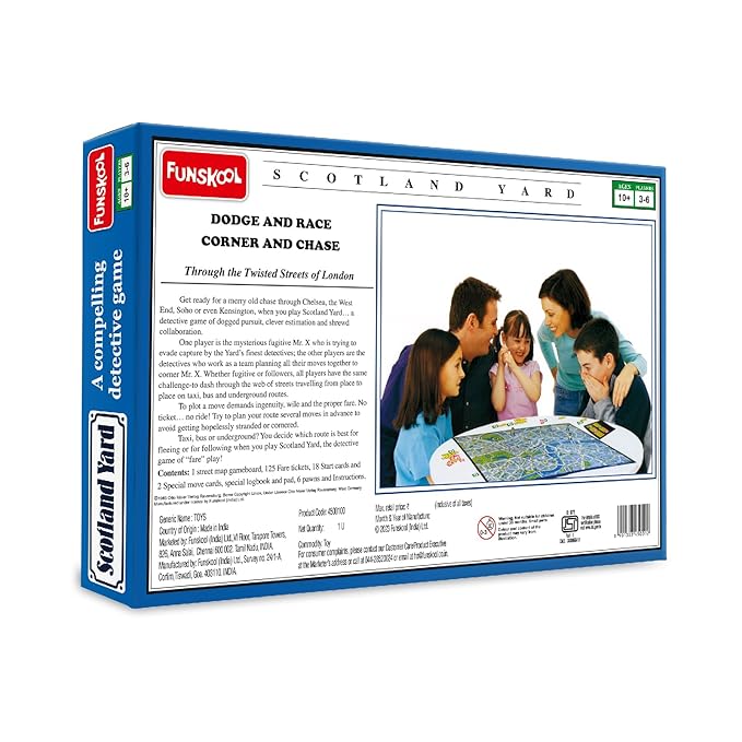 Funskool Games, Scotland Yard, A Compelling Detective and Strategy, Animal Board Game for Kids & Family, 2-3 Players, Ages 10 and Above, Multicolour
