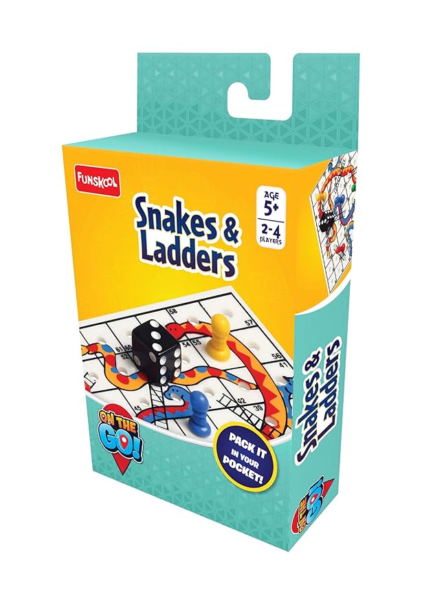 Funskool Travel Snakes & Ladders - A Classic Fun Filled Game! For 2-4 Players, Ages 5 & above, Multicolour