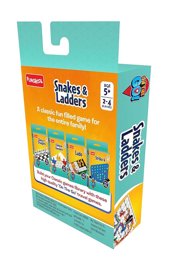 Funskool Travel Snakes & Ladders - A Classic Fun Filled Game! For 2-4 Players, Ages 5 & above, Multicolour