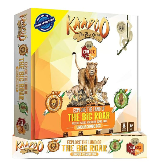 KAADOO Explore-Big Roar-Wildlife Safari Adventure-Educational Family Fun 2-in-1 Combo Board Game for 6+ Year Olds-Made in India (2-4 Players)
