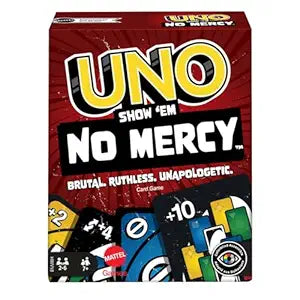 Mattel Games UNO Show ‘em No Mercy Card Game for Kids, Adults & Family Parties and Travel with Extra Cards, Special Rules and Tougher Penalties.