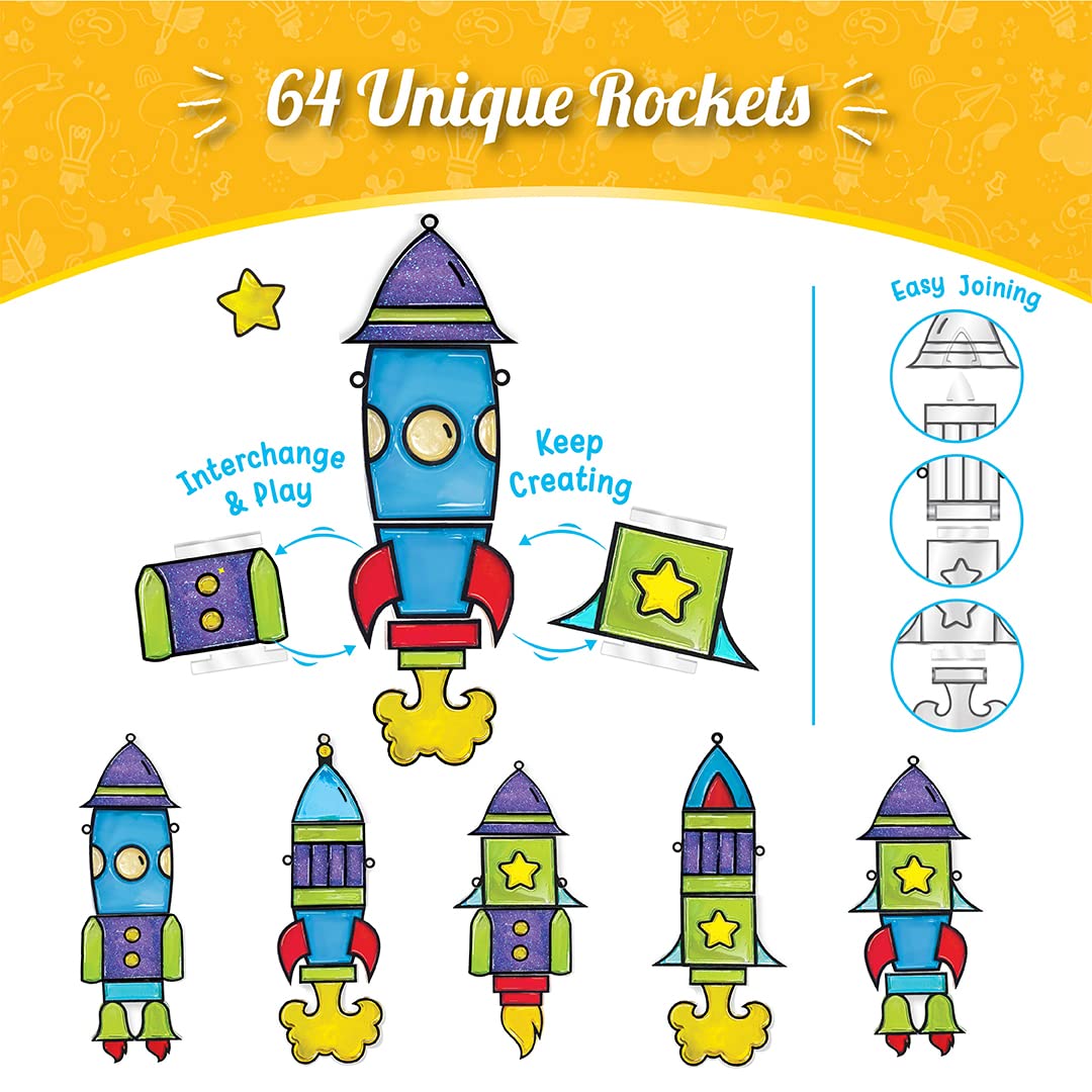 Imagimake Window Art - Rocket - 16 Pieces Glass Painting Set - Astronaut, Rover, Space Designs - Craft Kit for Boys & Girls 5 Years & Above, Multicolor