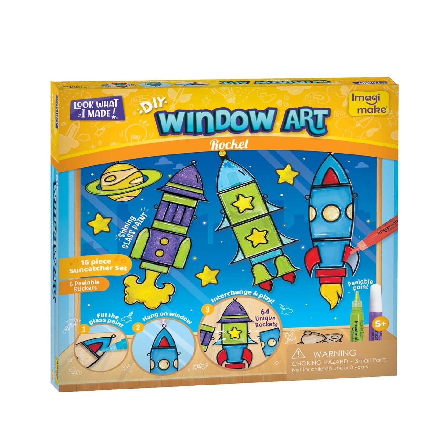 Imagimake Window Art - Rocket - 16 Pieces Glass Painting Set - Astronaut, Rover, Space Designs - Craft Kit for Boys & Girls 5 Years & Above, Multicolor