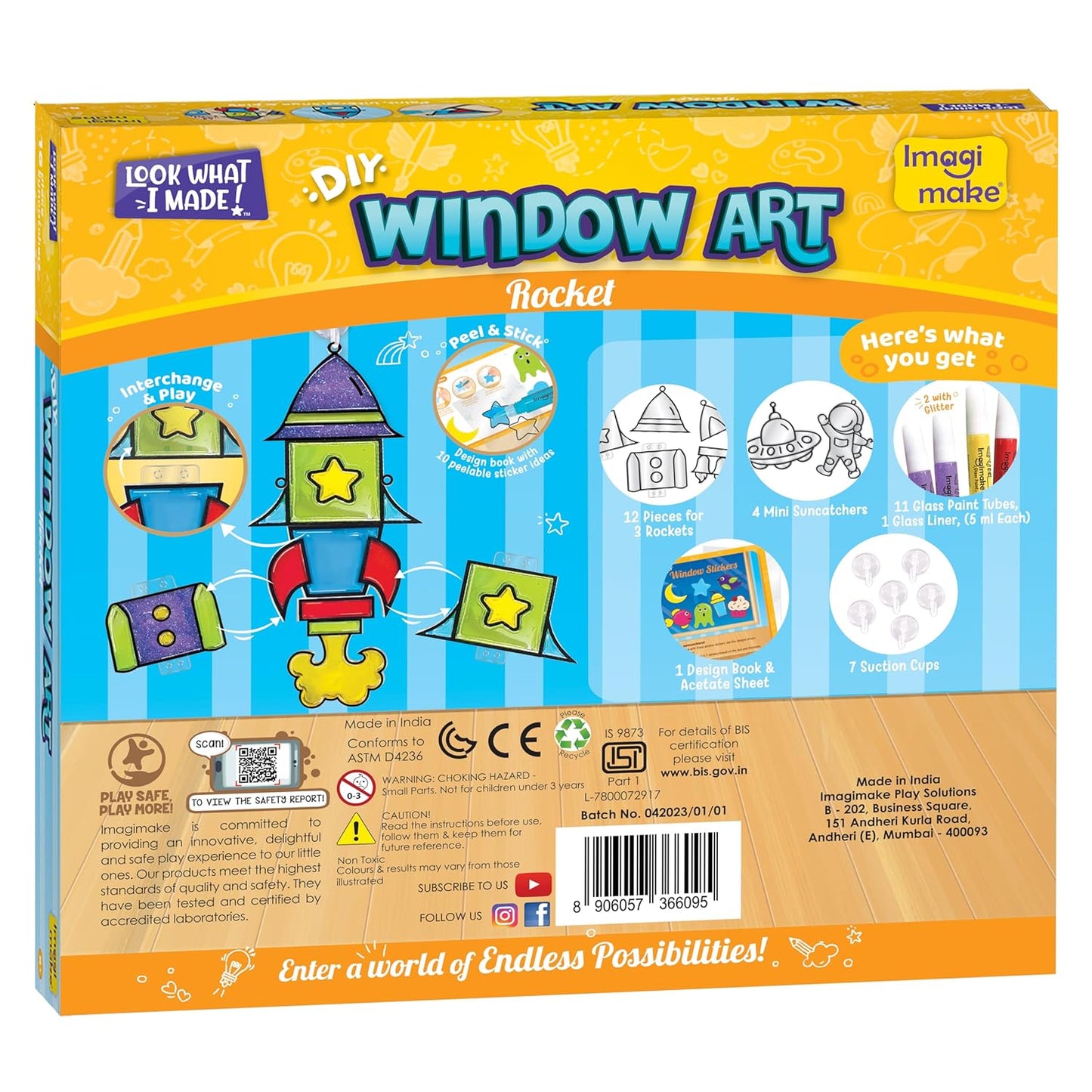 Imagimake Window Art - Rocket - 16 Pieces Glass Painting Set - Astronaut, Rover, Space Designs - Craft Kit for Boys & Girls 5 Years & Above, Multicolor