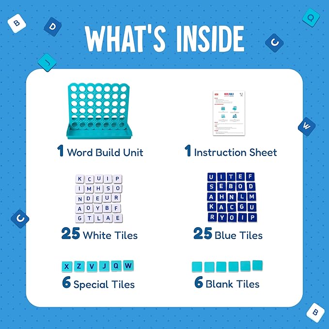 Funskool Word Build, Master The Art of Building Words, Strategy Game, Board Game for Kids, Adults, Educational, 2+ Players, Family Fun, Activity Toy for Childrens, Gift Set for Kid, Ages 6+ Years