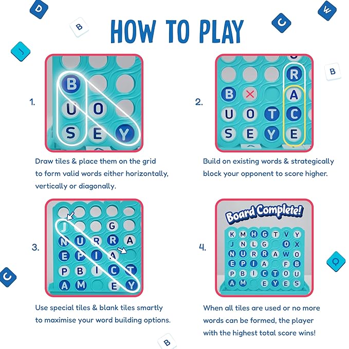 Funskool Word Build, Master The Art of Building Words, Strategy Game, Board Game for Kids, Adults, Educational, 2+ Players, Family Fun, Activity Toy for Childrens, Gift Set for Kid, Ages 6+ Years