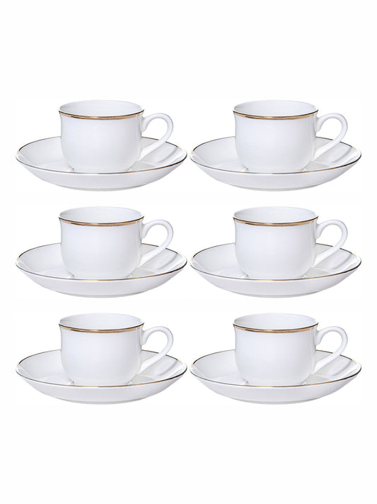 SONAKI White 12 Pieces Bone China Glossy Coffee Cup and Saucers 130 ml