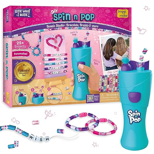 Imagimake Spin n Pop Beads Studio: Bracelets Braids & More| Patented Electric Bracelet Maker| DIY for Kids Ages 8-12| Create 25+ Accessories| Jewellery Making Kit| Gift for Girls & Teens, Multicolor