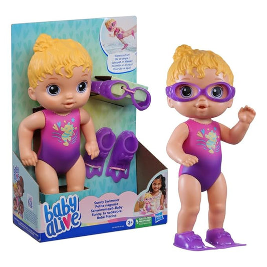 Baby Alive Sunny Swimmer Doll, 10-Inch Water Baby Dolls for 3 Year Old Girls and Boys and Up, Doll, Blonde H