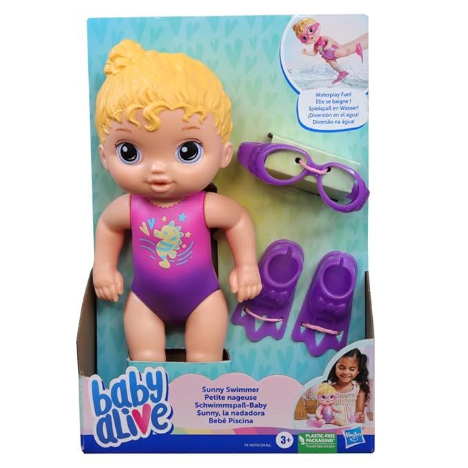 Baby Alive Sunny Swimmer Doll, 10-Inch Water Baby Dolls for 3 Year Old Girls and Boys and Up, Doll, Blonde H