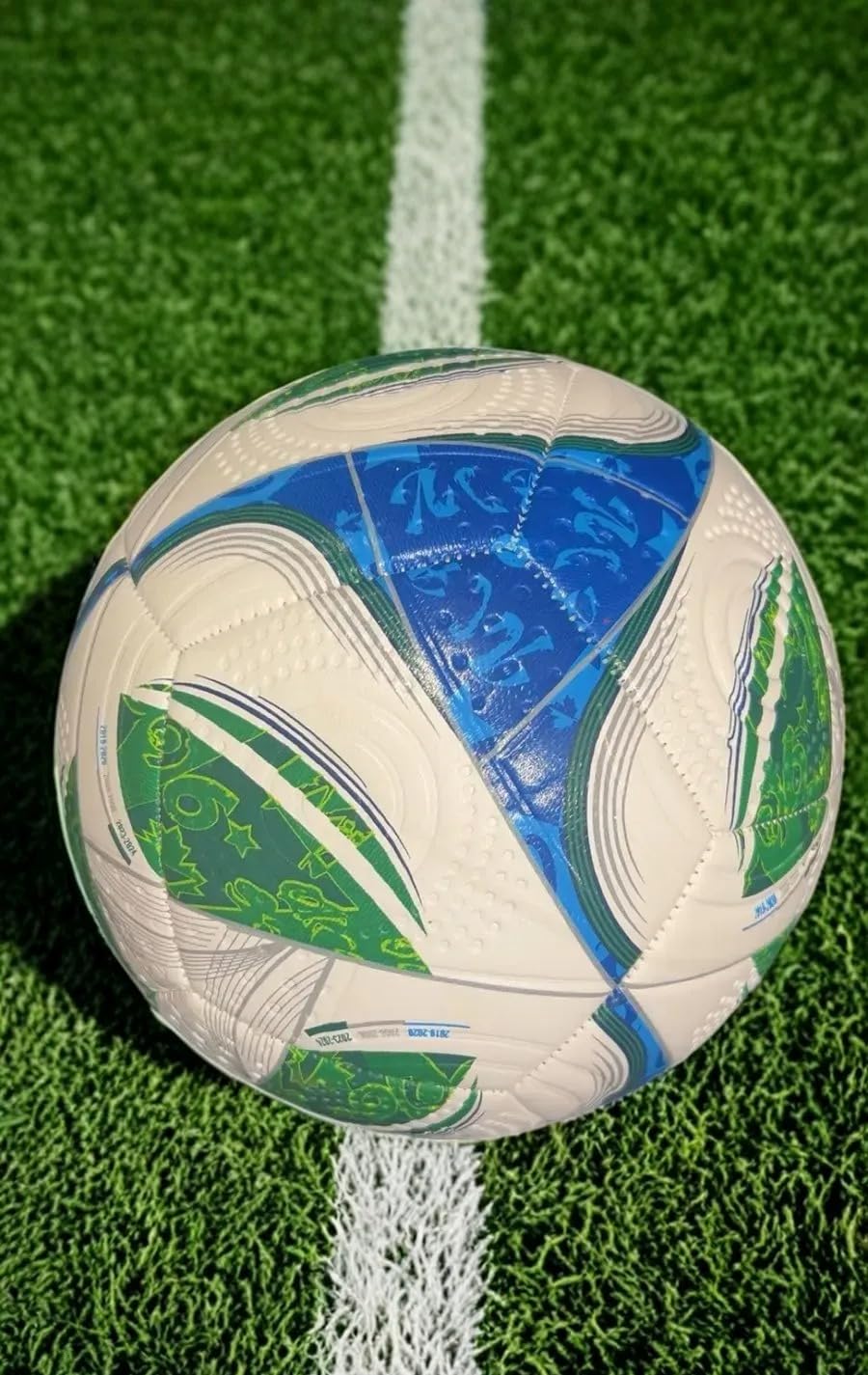 Littla Professional Soccer Ball, Premium Match Football with Enhanced Grip, White, Blue and Green Design, Competition Grade Training Ball to Play on Both Natural and Artificial Grass Size - 5