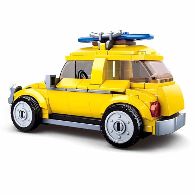 Sluban Yellow Volkswagen Car Model Bricks Set with 1 Stylish Mini Toy & Surfing Board