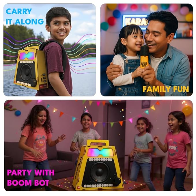 Be Cre8v Boom Bot DIY Bluetooth Speaker Kit with Microphone, LED Light Show, STEAM Learning Toy for Kids 8+ Year