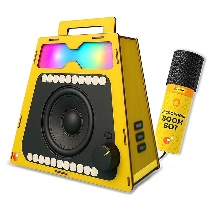 Be Cre8v Boom Bot DIY Bluetooth Speaker Kit with Microphone, LED Light Show, STEAM Learning Toy for Kids 8+ Year