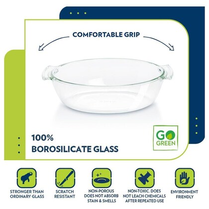 Borosil Deep Oval Casserole With Glass Lid 1.3