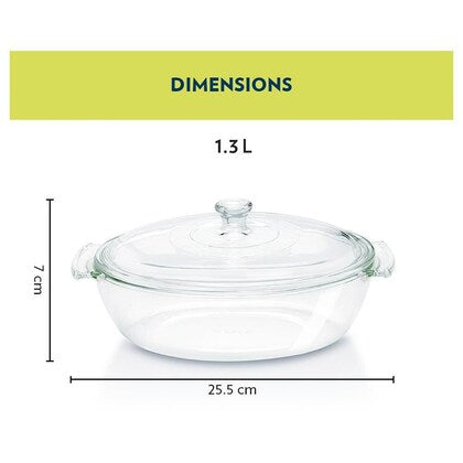 Borosil Deep Oval Casserole With Glass Lid 1.3
