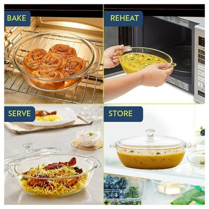 Borosil Deep Oval Casserole With Glass Lid 1.3