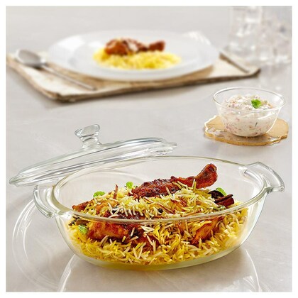 Borosil Deep Oval Casserole With Glass Lid 1.3