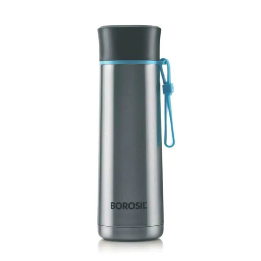 Borosil Hydra Sprint Silver 400 ml Stainless Steel Double Wall Vacuum Insulated Flask Water Bottle | 20 Hours Hot & 24 Hours Cold