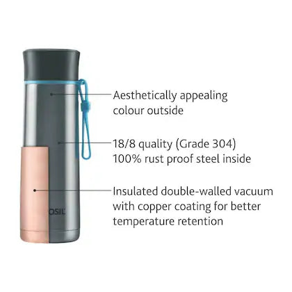 Borosil Hydra Sprint Silver 400 ml Stainless Steel Double Wall Vacuum Insulated Flask Water Bottle | 20 Hours Hot & 24 Hours Cold