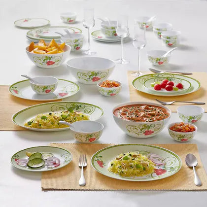 Borosil Opalware Green Premium Quality Bone Ash Free Emerald Dinner Set (Pack Of 44)