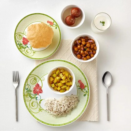 Borosil Opalware Green Premium Quality Bone Ash Free Emerald Dinner Set (Pack Of 44)