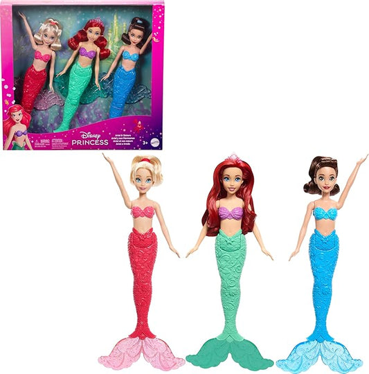 Mattel Disney Princess Ariel Mermaid Fashion Doll & 2 Mermaid Sister Dolls, Posable & with Glitter Fins, Inspired by Disney The Little Mermaid Movie