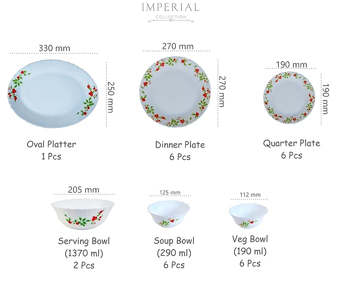 Cello Opalware Imperial Collection Imperial Rose Dinner Set, 27-Pieces