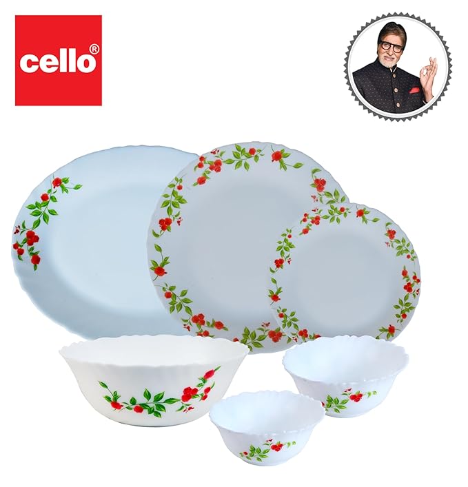 Cello Opalware Imperial Collection Imperial Rose Dinner Set, 27-Pieces