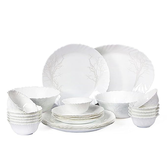 Cello Imperial Winter Frost Opalware Dinner Set, 11 inch Full Plate, 27 Pieces, White