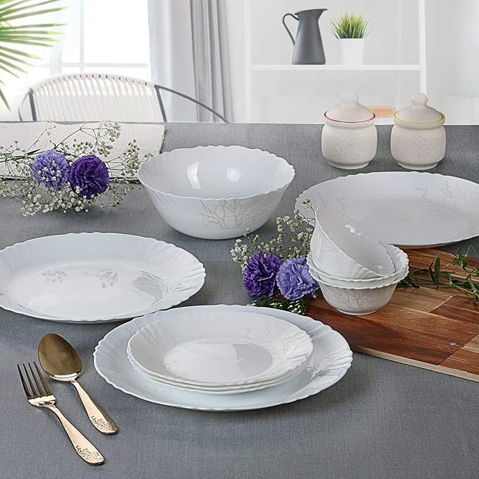 Cello Imperial Winter Frost Opalware Dinner Set, 11 inch Full Plate, 27 Pieces, White