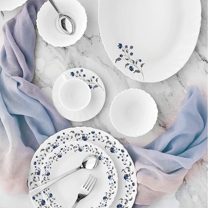 Cello Opalware Imperial Vinea Opalware Dinner Set, 27 Pieces, White