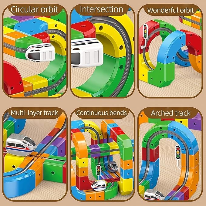 Cube Track Train Toy Set for Kids – Building Blocks Railway Track with Moving Train, Educational STEM Construction Toy, Creative Learning Toy for Boys & Girls (51 PCS Set)