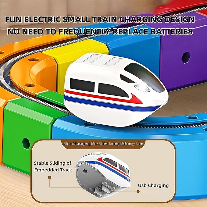 Cube Track Train Toy Set for Kids – Building Blocks Railway Track with Moving Train, Educational STEM Construction Toy, Creative Learning Toy for Boys & Girls (51 PCS Set)