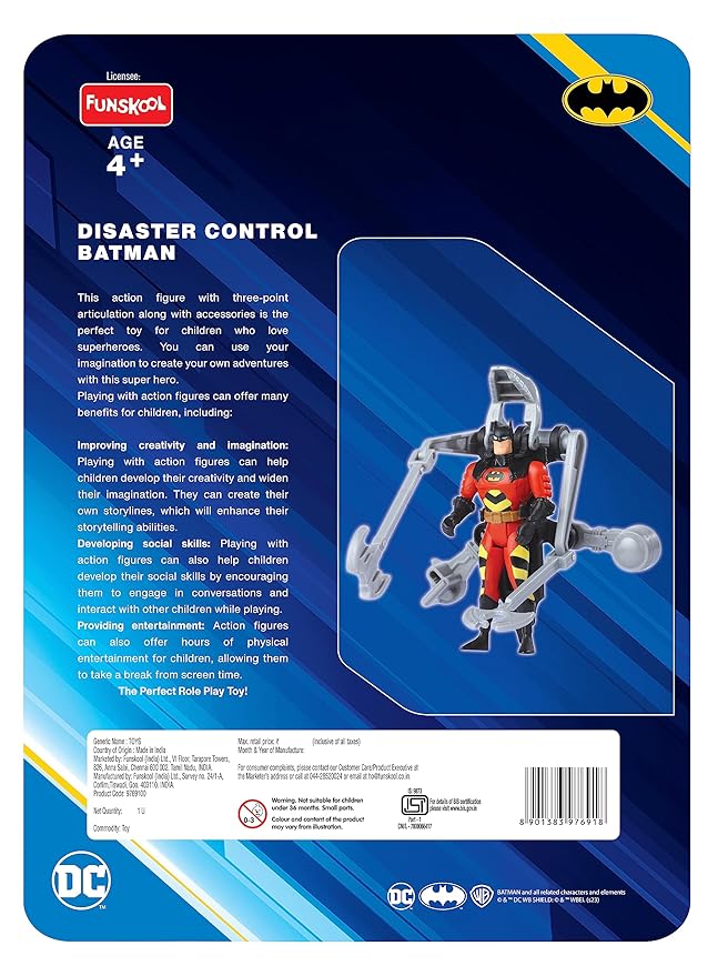 Funskool Disaster Control Batman Action Figure Toy for Kid, 6 Inch, Classic DC Superhero with Articulation, Movie Inspired Collectible, Ideal Gift for Children