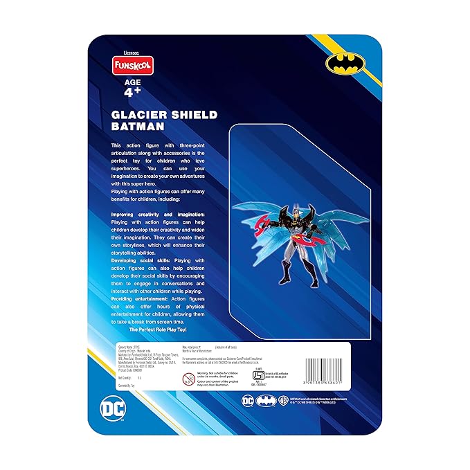 Funskool Glaciar Shield Batman Action Figure Toy for Kid, 6 Inch, Classic DC Superhero with Articulation, Movie Inspired Collectible, Ideal Gift for Children, Toys for Kids, Ages 4+ Years