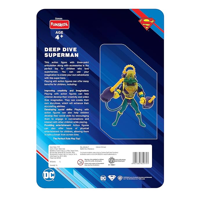 Funskool-Deep Dive Superman,Classic Action Figures with Articulation,6 inches,Collectible,for 4 Year Old Kids and Above,Toy
