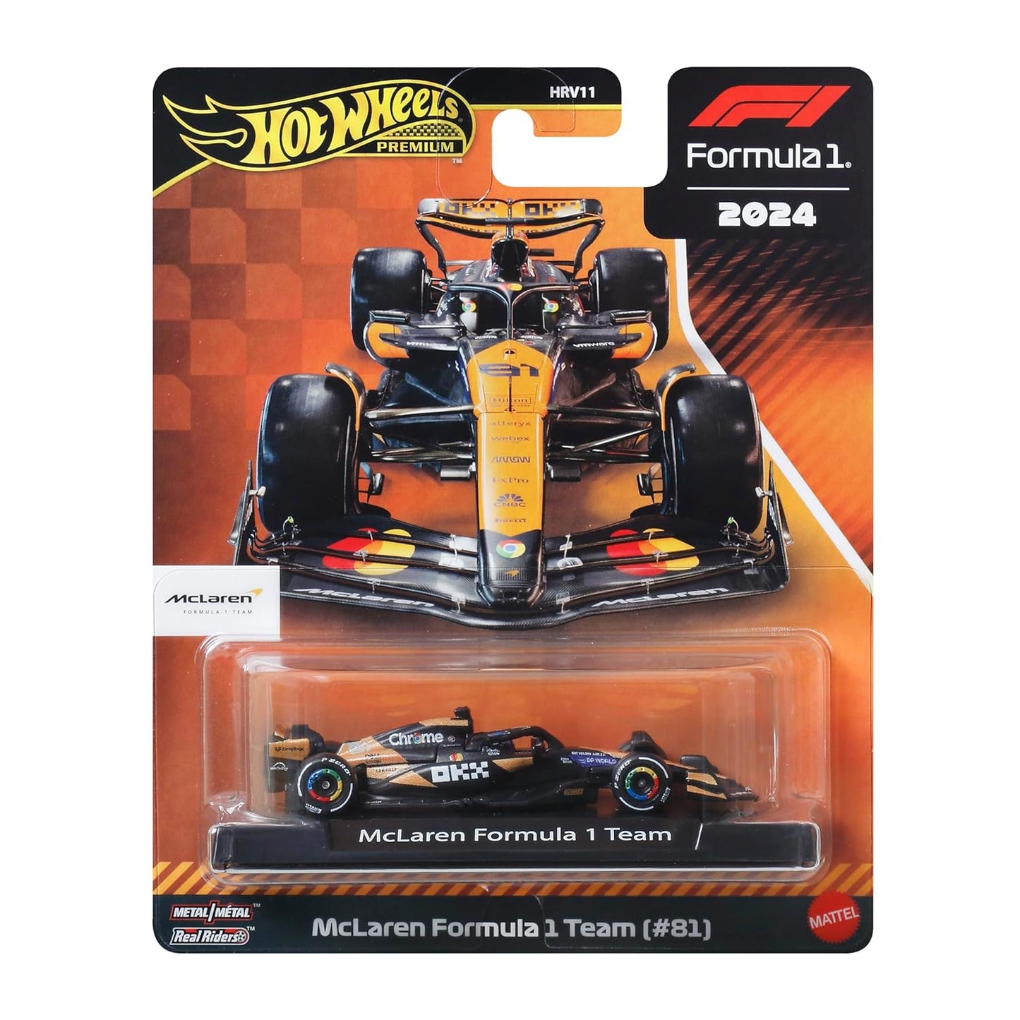 Hot Wheels 1:64 Scale Premium Race Team MCLAREN Formula 1 Die-Cast Formula 1® Collectible Toy Race Car with Real Riders Tires & Metal/Metal Body & Chassis