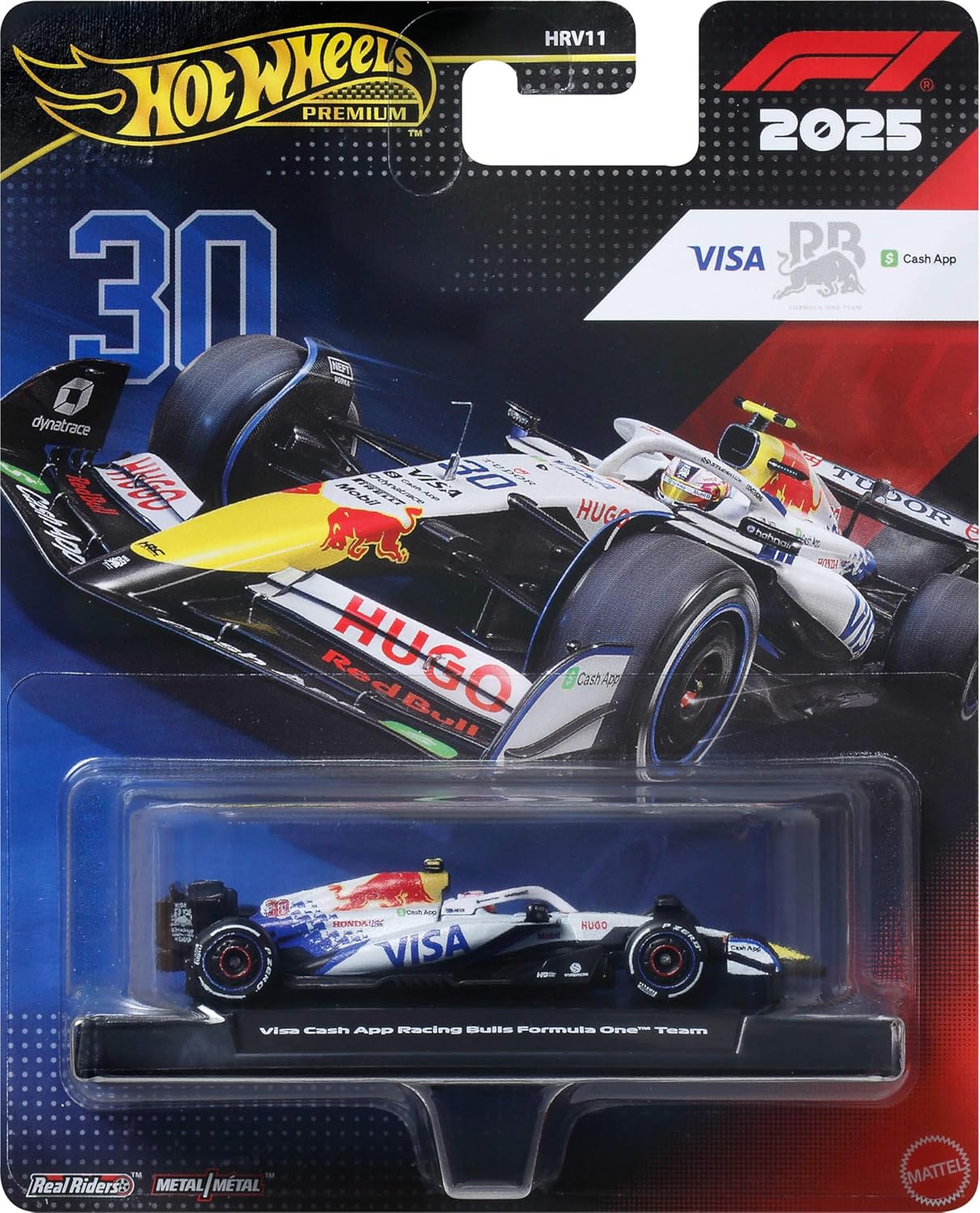 Hot Wheels 1:64 Scale Premium Race Team VCARB - Driver 1 (Racing Bulls) Die-Cast Formula 1® Collectible Toy Race Car with Real Riders Tires & Metal/Metal Body & Chassis