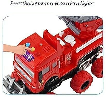 6x6 Fire Rescue Truck Toy for Kids with Ladder | Big Size 6 Wheel Pull Back Fire Engine | Friction Powered Lights & Sounds Emergency Fire Toy for Boys & Girls (6X6 red FIRE Truck)