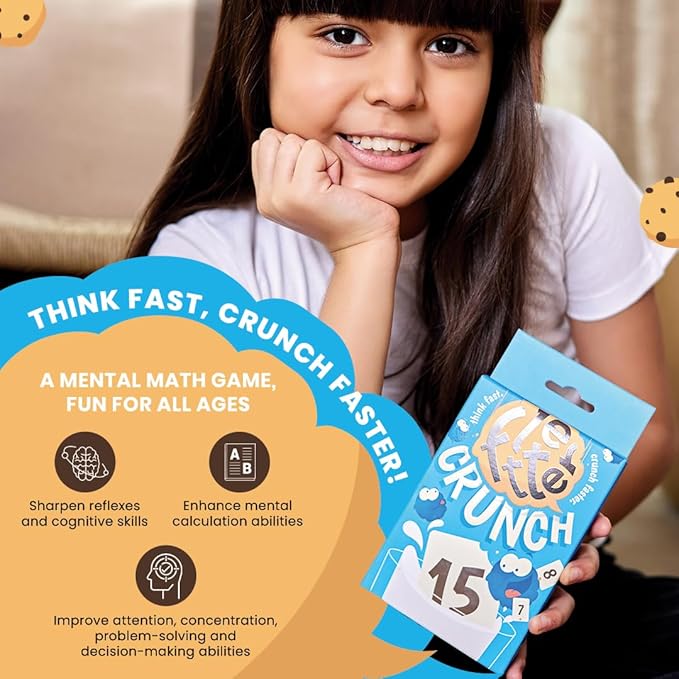 Fletter Crunch Math Card Game for Kids - Fast-Paced Addition & Subtraction Card Game, Mental Math Game for Family Game Night, Gift for Boys & Girls Ages 8, 9, 10, 11, 12 Years (2–4 Players)
